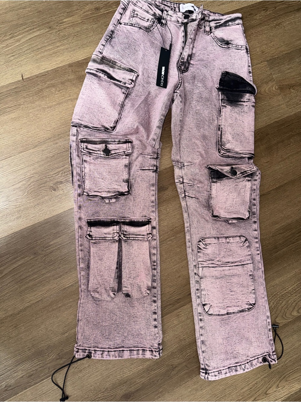 Fashion Nova Pink Acid-Wash Cargo Pants